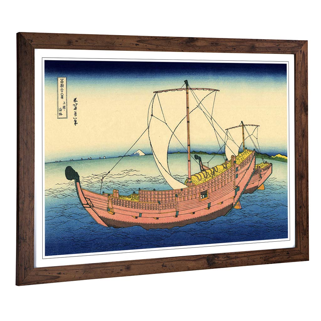 Big Box Art Framed Print of Hokusai Japanese Oriental The Kazusa Sea Route Design | Wall Art Picture| Home Decor for Kitchen, Living Room, Bedroom, Hallway, Walnut, A2 / 24.5x18 Inch / 62x45cm