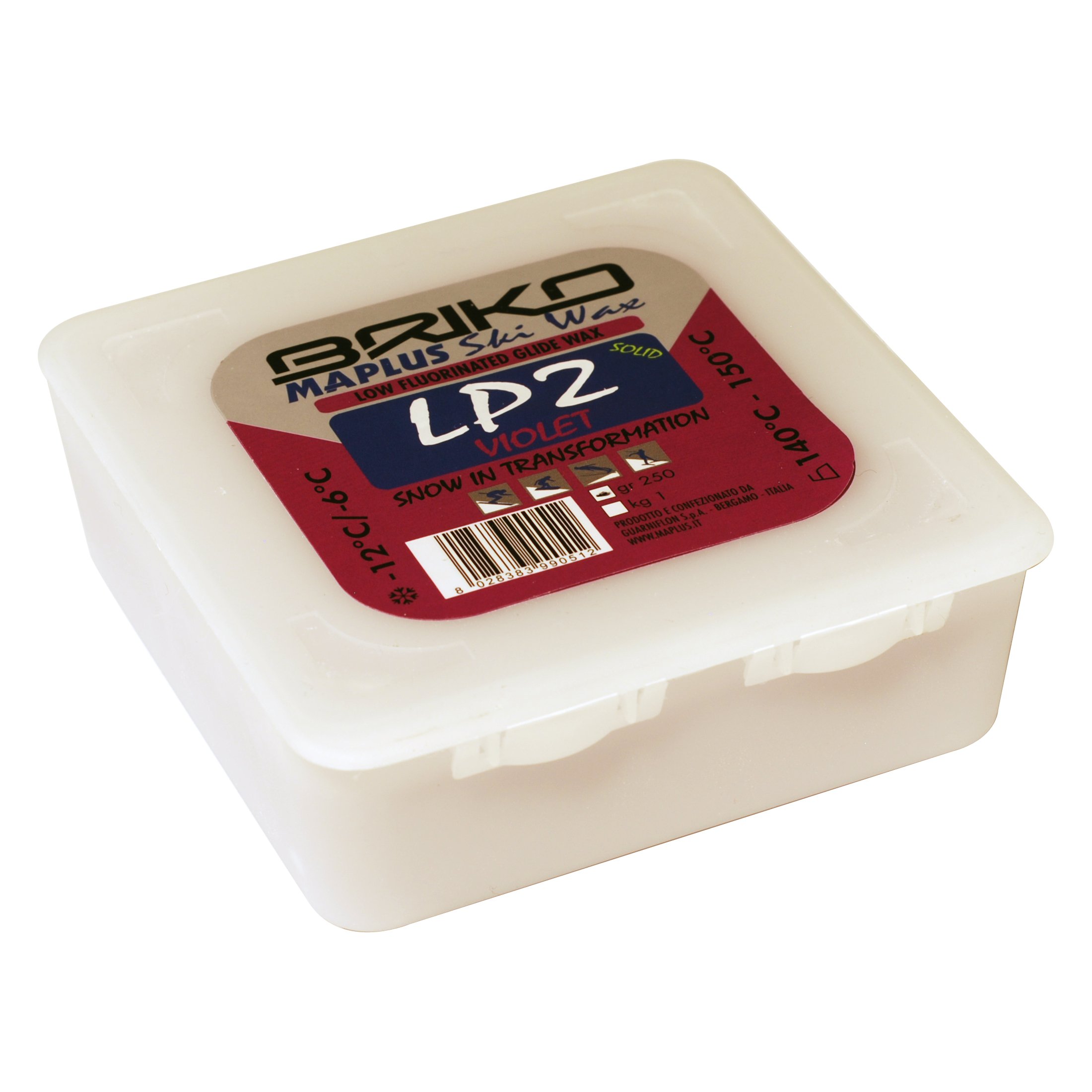 BrikoMaplus LP2 Violet Low Fluorinated Ski and Snowboard Solid Wax (250 Grams)