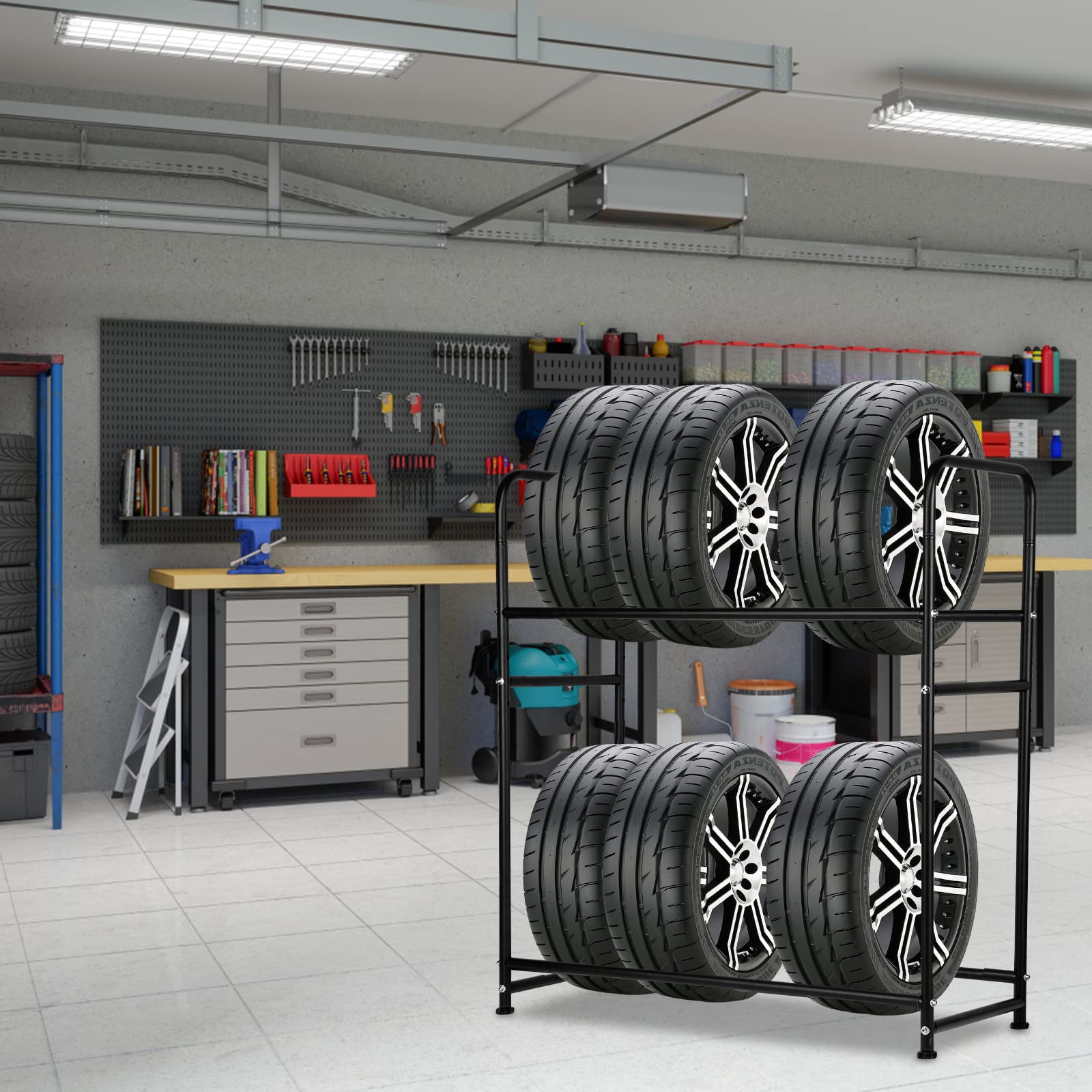 Scaffale Per Pneumatici Regolabile 2 Piani - Capacità 180 Kg, Con Copertura - Foto 2