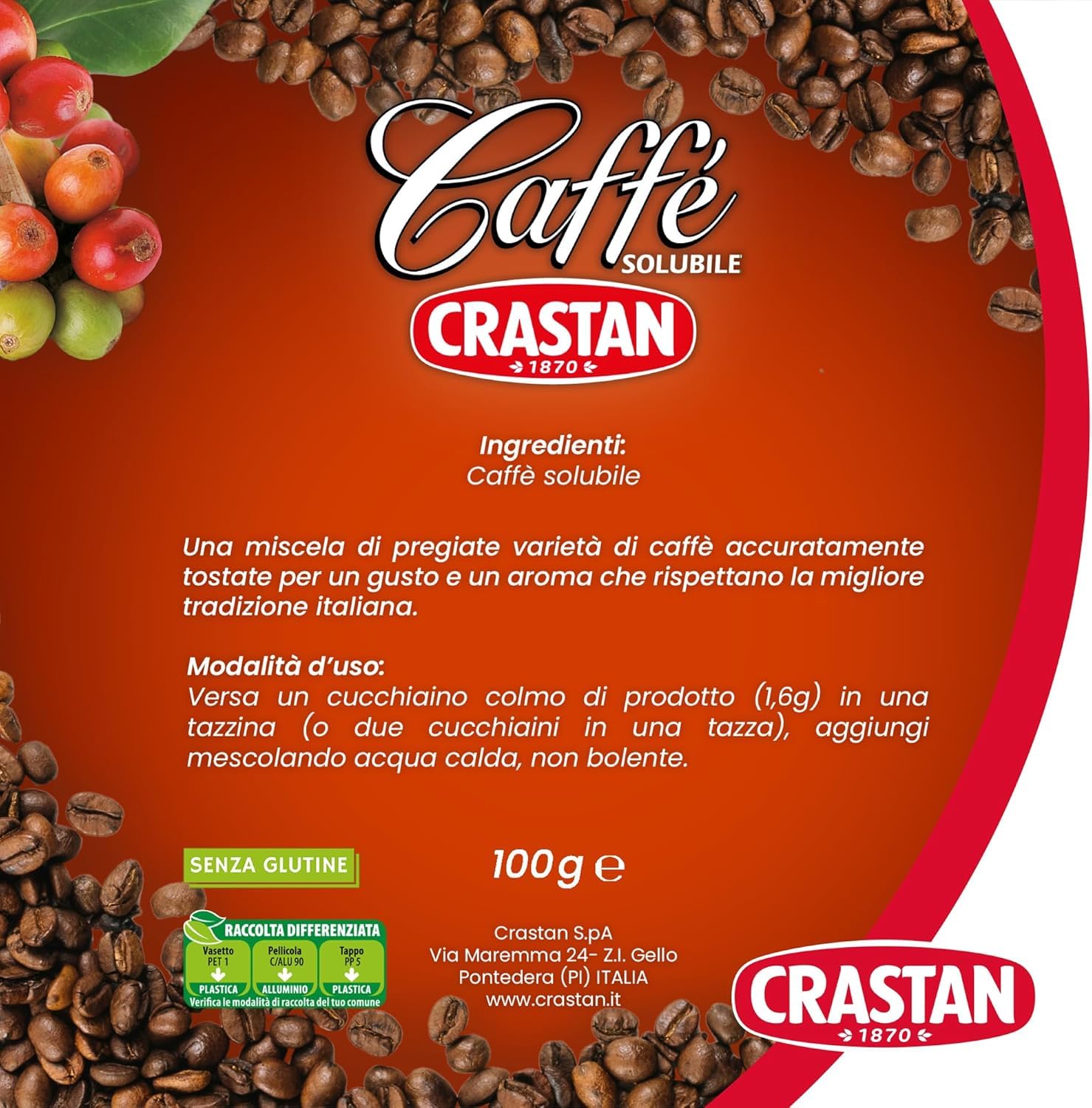 Italian Gourmet Löslicher Kaffee Instantkaffee Geschmack Mokka, intensives Aroma, schnell löslich, Großpackung 12 x 100 g für Latte, Desserts & Reisen + Italian Gourmet Polpa