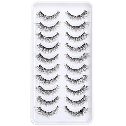 Miniatura 4 de Kiromiro Pestañas postizas con banda transparente, aspecto natural, esponjosas, de 0.394 pulgadas, pestañas cortas de visón sintético, paquete de