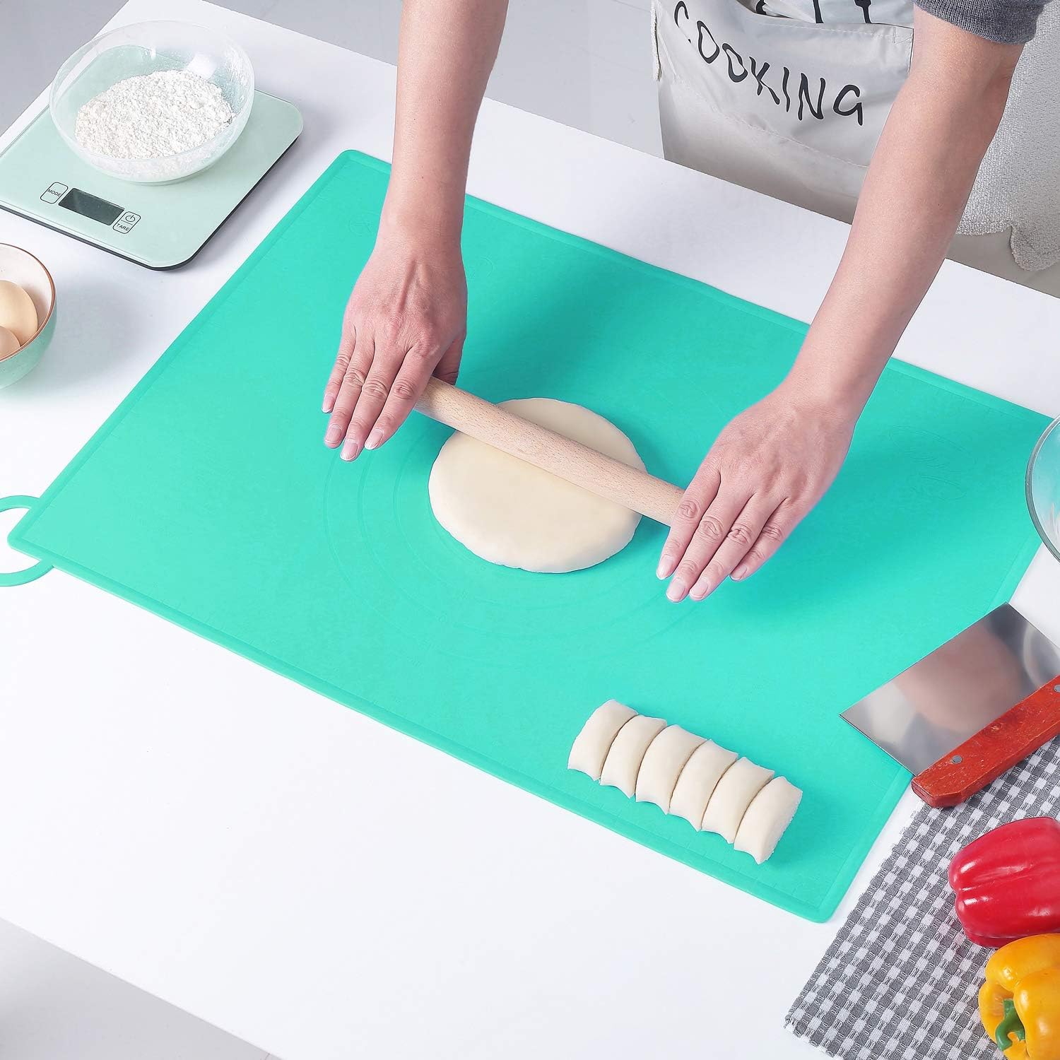LIMNUO Extra Large Silicone Pastry Mat Non Stick Rolling Dough with Measurements-Non Slip,Reusable Silicone Baking Mat for Housewife