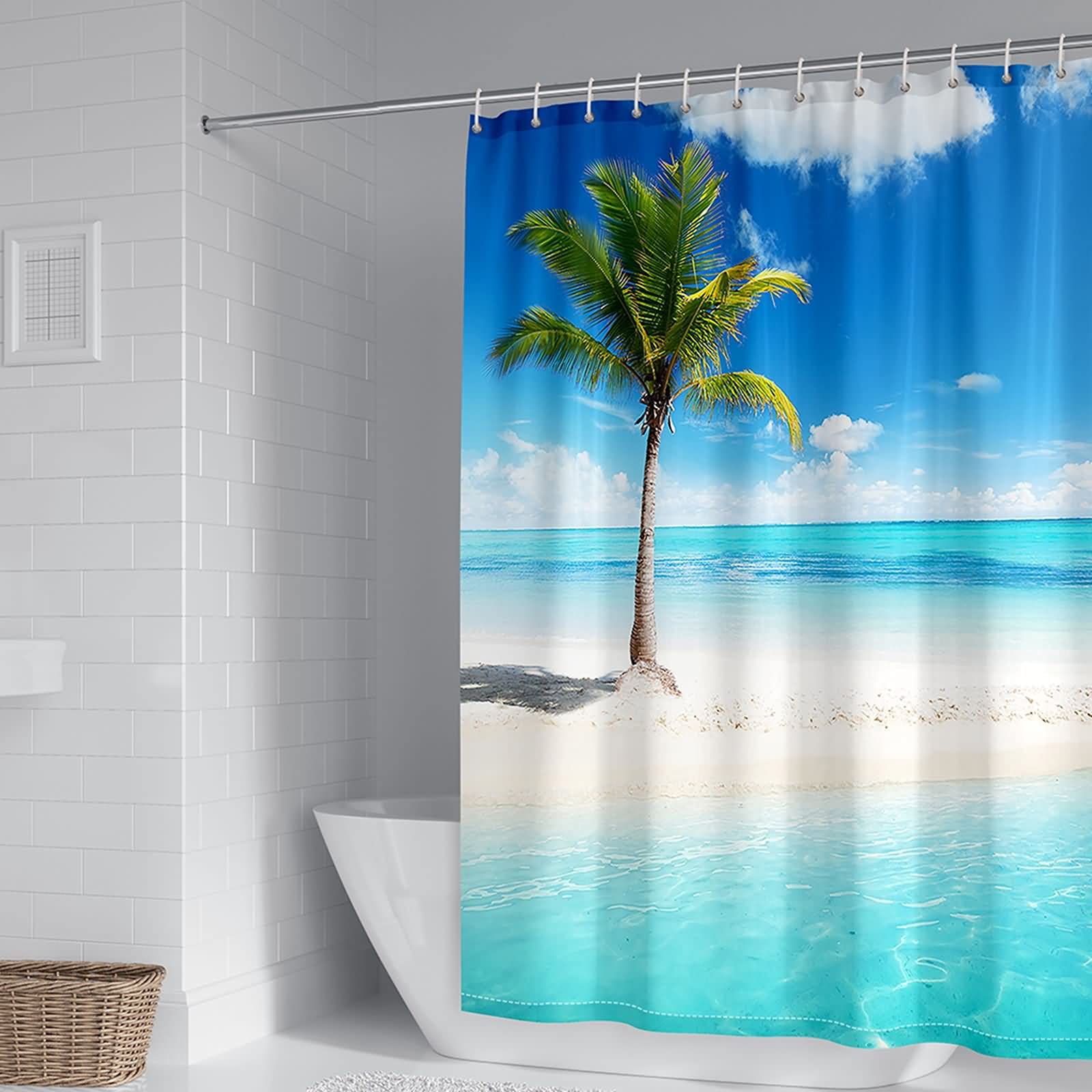 Rideau de douche 150x180cm en polyester anti moisissure avec motif de plage