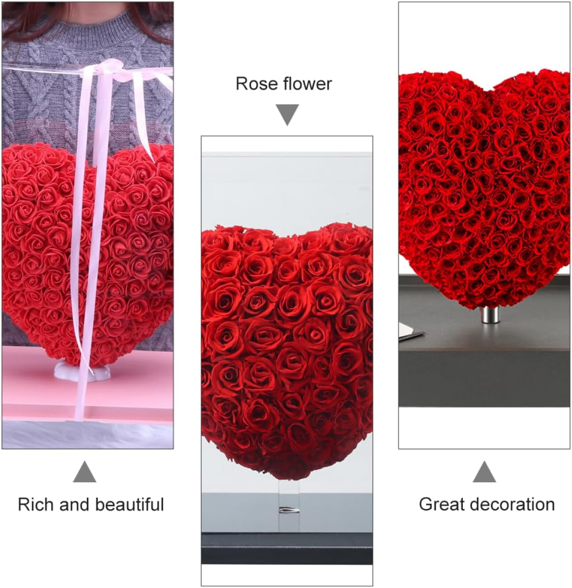 Valentine's Day Heart Shaped Box with Preserved Roses Romantic for Her for Weddings Anniversaries and Special Occasions Chic Decoration for Home Office