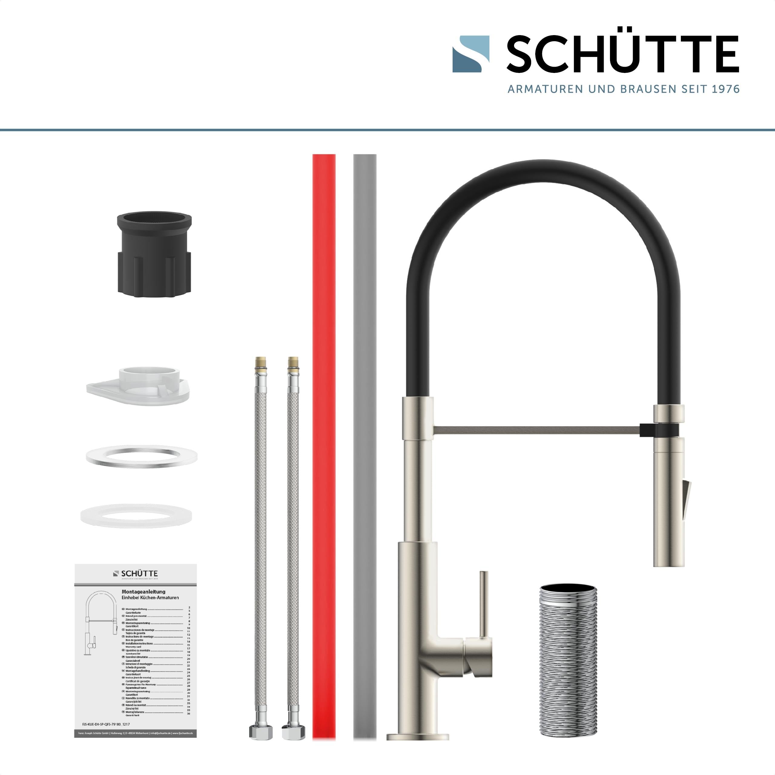 Schütte 23138 Design Spültischarmatur mit auswechselbaren Soft Touch Schlauch, 360 Grad schwenkbarer Wasserhahn für die Küche, Küchenarmatur Einhebelmischer, Mischbatterie in Edelstahl/Schwarz