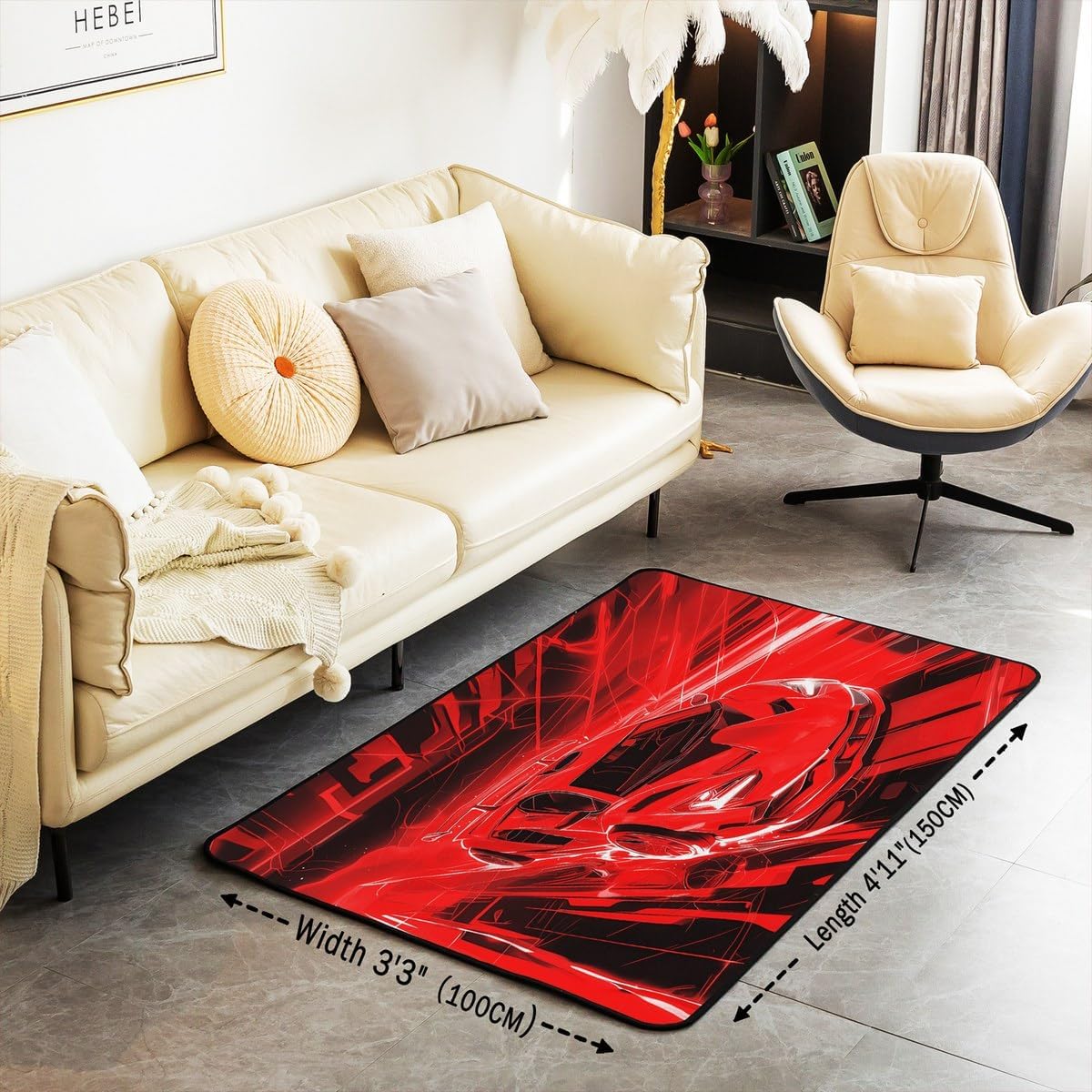 jejeloiu Red Race Car Living Room Rugs for Bedroom Area Rug 5x7 Extreme Sports Theme Decor Carpet for Boys Men Adults Teens Cool Speed Gaming Indoor Floor Mat Room Decor