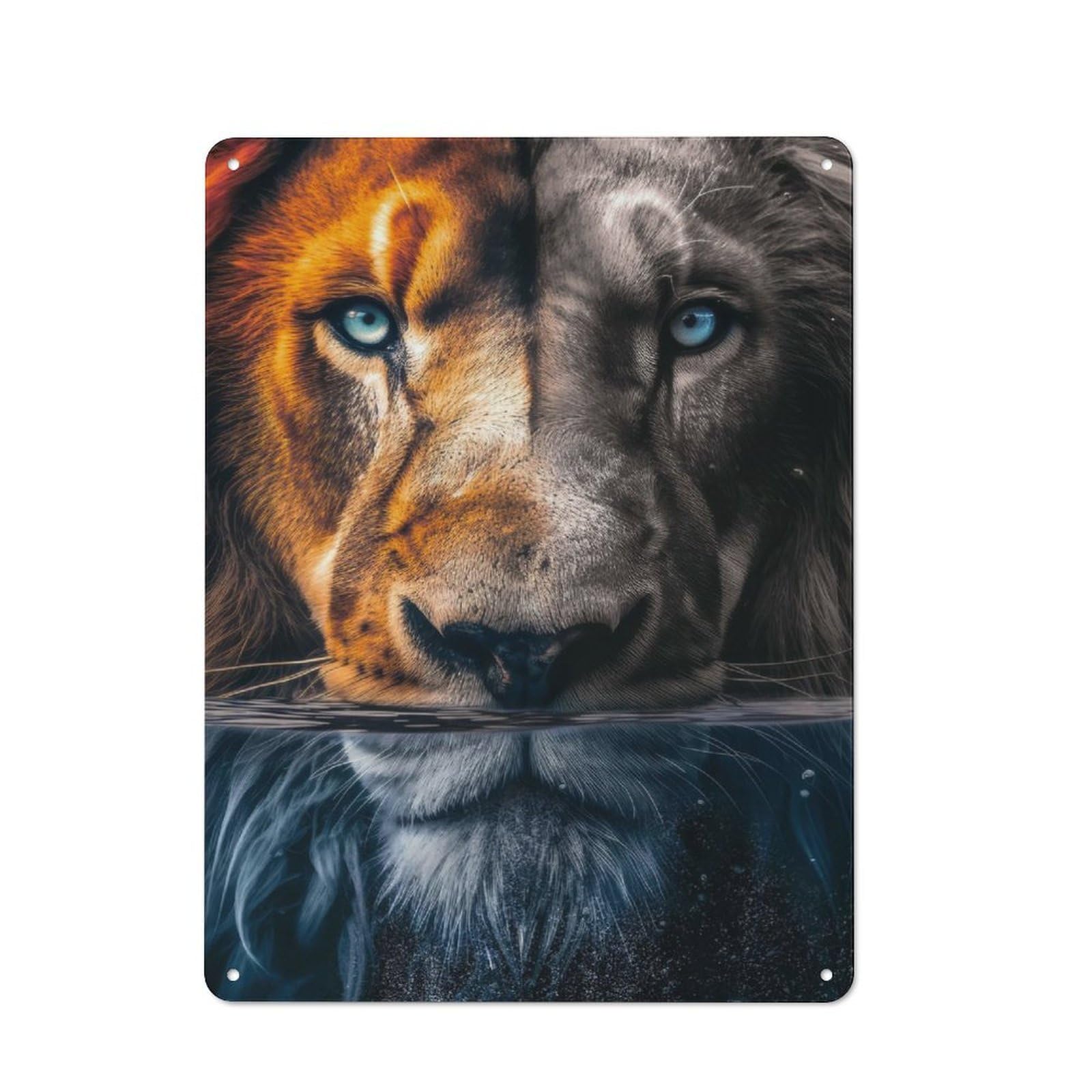 Junmoney Lion Diving In Water Tin Wall Plaque 40X30cm With For Hobby Room Or Studio, For Home Interiors, Feature Walls And Decorative Displays