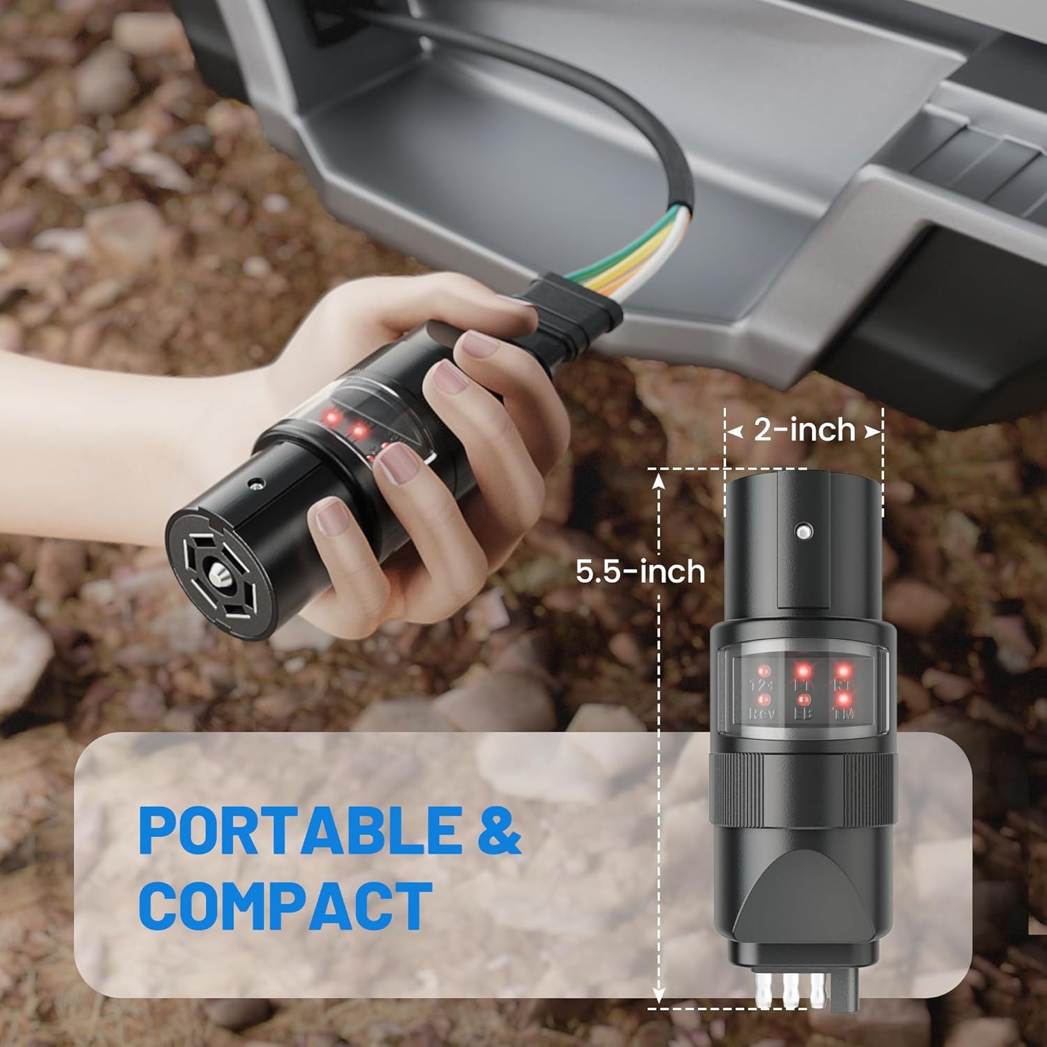 MECMO 360° Rotatable 7 Pin & 4 Pin Circuit Tester Adapter w/ 6 LED Indicators, Swivel 7 Way Blade to 4 Way Flat Connector Plug Tester for RV Pickup Truck Tow Hitch Towing Vehicle Trailer Wiring Socket - Image 6