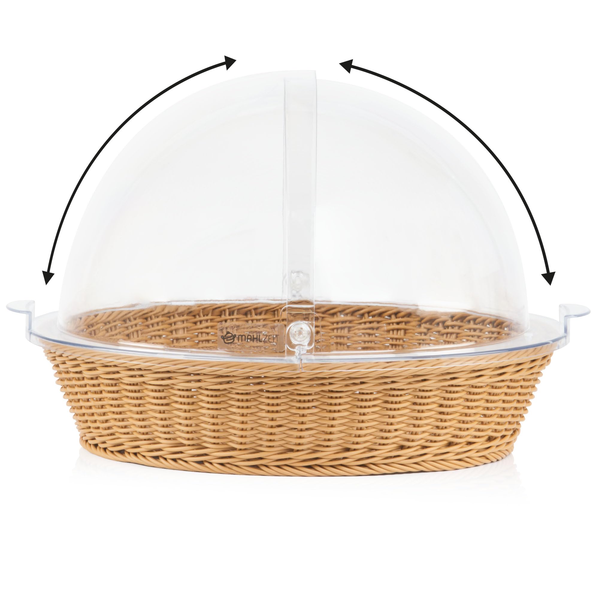 Mahlzeit Corbeille à pain en rotin avec couvercle - 42 x 39 x 29 cm - Ronde - Avec fenêtre de visualisation - Boîte à pain en plastique - Vitrine de buffet - Comptoir de boulangerie - Accessoires de