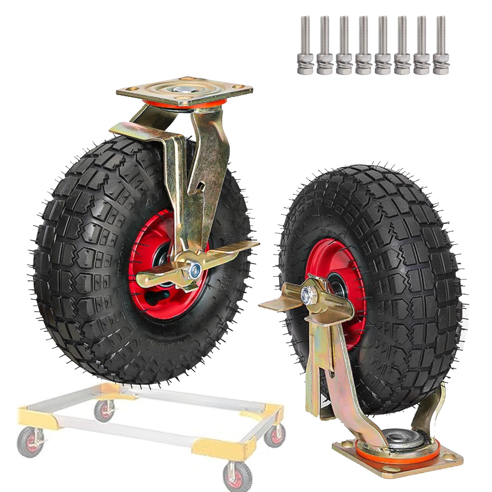 GYRAZXS Heavy Duty Swivel Casters with Side Brakes Industrial Wheels with Ball Bearings for Trolleys and Carts Furniture Casters for Smooth Mobility