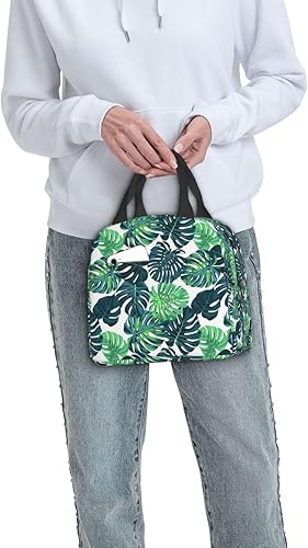 Miniatura 9 de Bolsa de almuerzo con hojas de palma tropicales para mujeres y hombres, lonchera aislada, reutilizable, organizador de almuerzo, impermeable,
