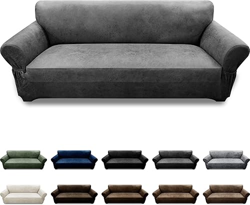 Miniatura 43 de Fundas para sillón con cojines en forma de T de 2 piezas, apariencia de cuero, funda para sofá, funda para silla, protector elástico para muebles,