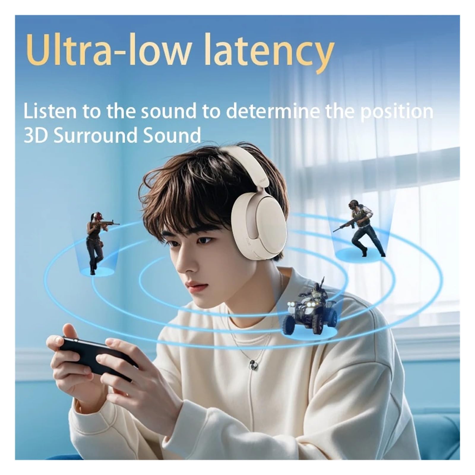 Cuffia 48dB con cancellazione del rumore Auricolare audio spaziale ad alta risoluzione con LDAC Bluetooth 5.4 Auricolare sopra l'orecchio(Black)