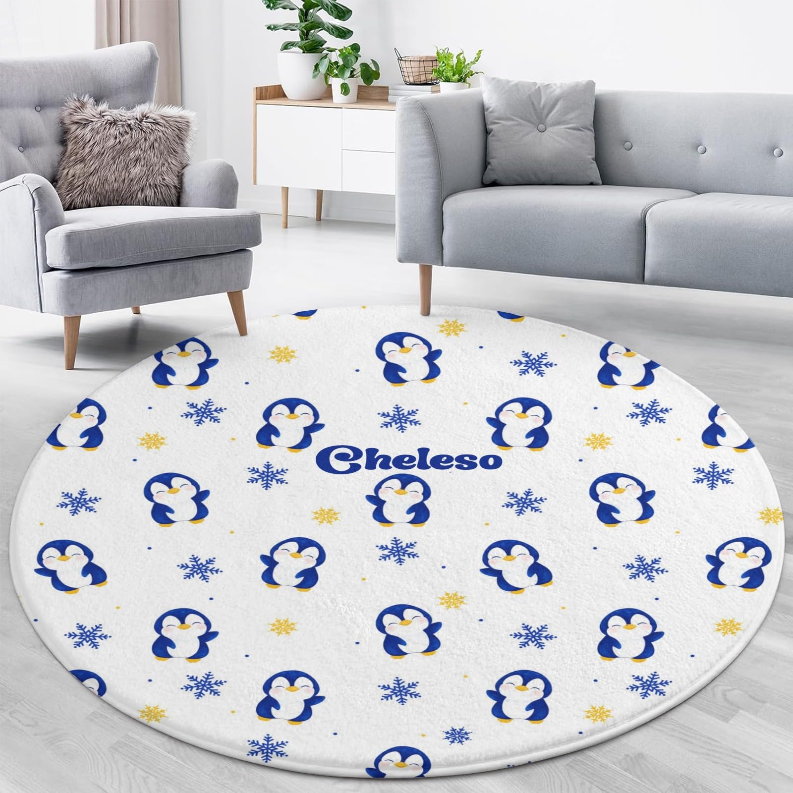 NZOOHY Snowflake Penguin Winter Personalized Gifts Baby Area Rugs for Toddler Girls Boys Custom Nursery Rug Soft Non-Slip Mat for Bedroom Crawling Playing 31.5 in