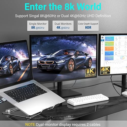 Miniatura 4 de QCEs Cable USB 4 para cable Thunderbolt 4 de 6.6 pies, USB C a C para Thunderbolt 43 8K, transferencia de datos de 40 Gbps, carga PD de 240 W,