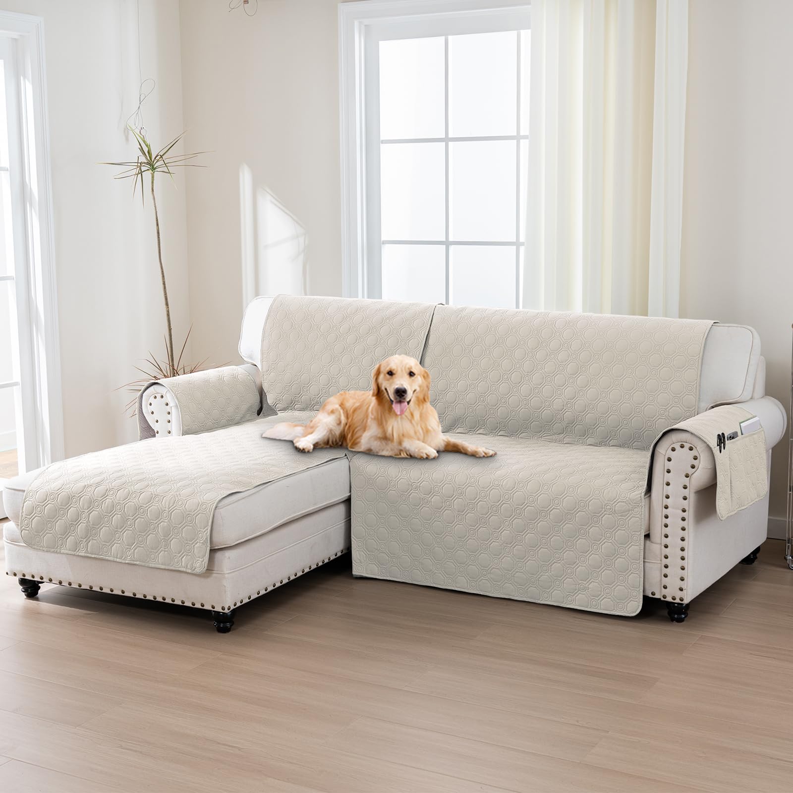 BellaHills 100% Impermeabile Copridivano 2 Posti Con Penisola a Sinistra - Copridivano Angolare - Antiscivolo - Antimacchia - Antigraffio Copridivano, Seduta 205cm, Rovere Francese