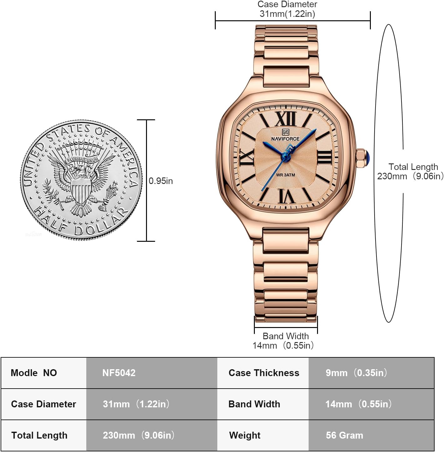 NAVIFORCE Fashion Vintage Watches for Women with Square Case Roman Dial,Stainless Steel Band Bracelets - Image 3