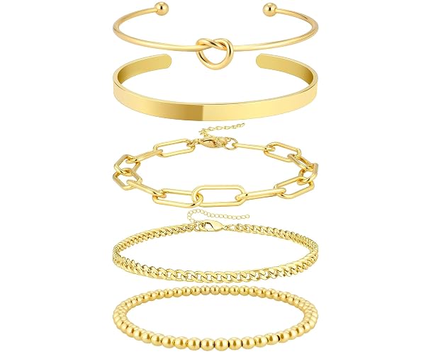AOZEL Gold Plated Bracelets for Women Stack,Bangle Cuff Bracelet Set Non Tarnish Jewelry for Women Trendy