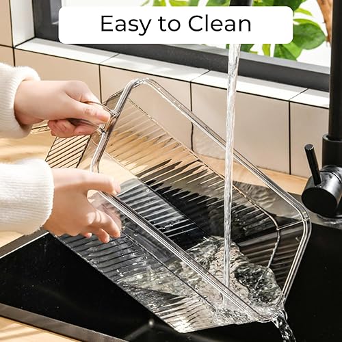 Miniatura 7 de Paquete de 2 organizadores transparentes para refrigerador y almacenamiento, contenedores organizadores de plástico para refrigerador con asa y