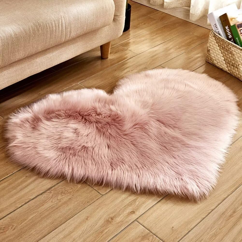 ATOLY Faux Sheepskin Rug Soft Faux Fur Rug Love Shaped Fluffy Rug Chair Couch Cover Fuzzy Rugs for Bedroom Floor Sofa Living Room 1.6x2 Feet, Beige