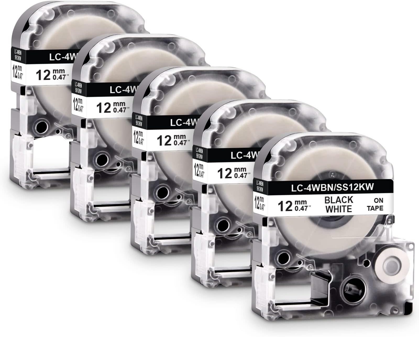 5 x Labelwell 12 mm Compatible Label Tape Replacement for Epson LC4WBN9 SS12KW Black on White Works for Epson LabelWorks LW300 LW300L LWC410 LW400 LW600P LW500 LW9000000000000000000 P LW700