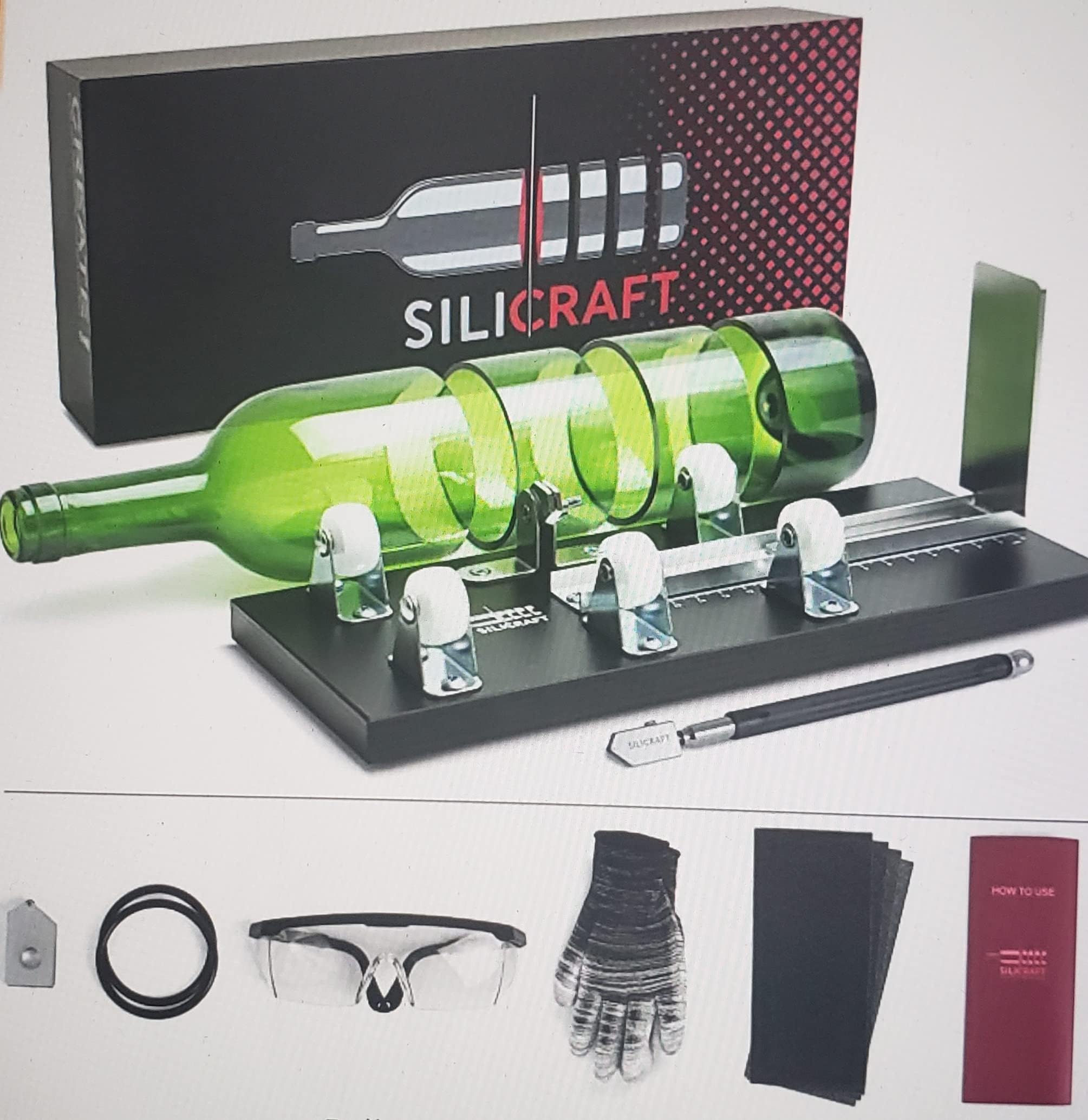 Silicraft Glass Bottle Cutter Bundle - Premium Cutting Machine kit for Your own DIY Creations - Durable Diamond Carbide Blade for The Perfect Scoring - Crafting Tool for Wine Bottles and Much More!