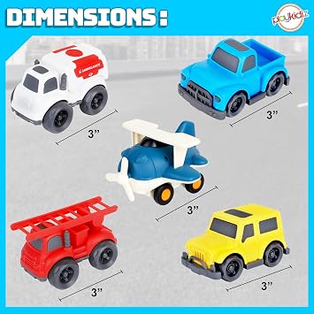 5 Pack Toddler Car Toys Playset - Toy Cars, Including Airplane, Fire Truck, Ambulance, Pick Up Truck and Jeep, Ideal Car Set Gift for Ages 3-5 (Colors May Vary)