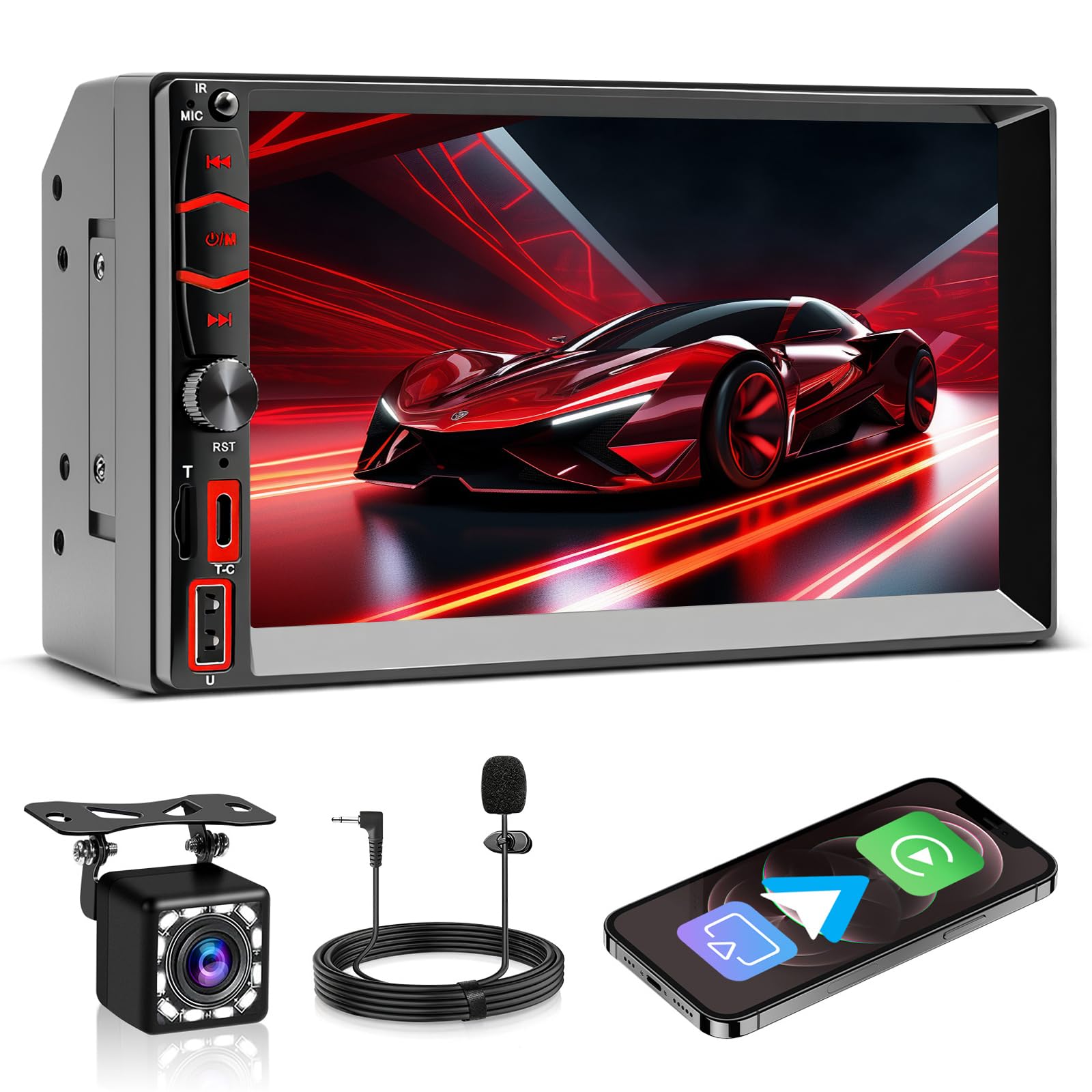 Photo 1 of Wireless Double Din Car Stereo Apple Carplay Radio Screen for Car Audio Receivers, Bluetooth Car Play Android Auto Touchscreen, Mirror Link, Backup Camera, AM/FM, Type-C