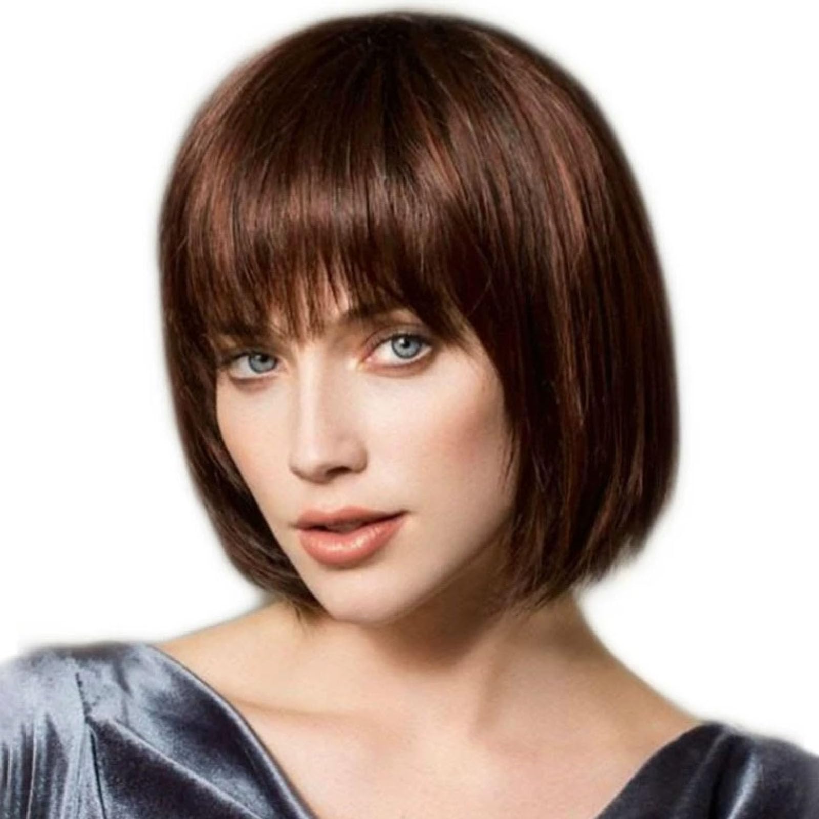 Short Brown Wigs,Brown Wig with Bangs Fashion Short Straight Flat Bang Wigs for Girls Straight Bangs Wig for Women for Daily Use - Image 4