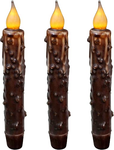 Miniatura 20 de CVHOMEDECO. Velas de cera real sumergidas a mano, funciona con pilas, temporizador LED, velas cónicas sin llama primitivas del país, 6-3/4 pulgadas