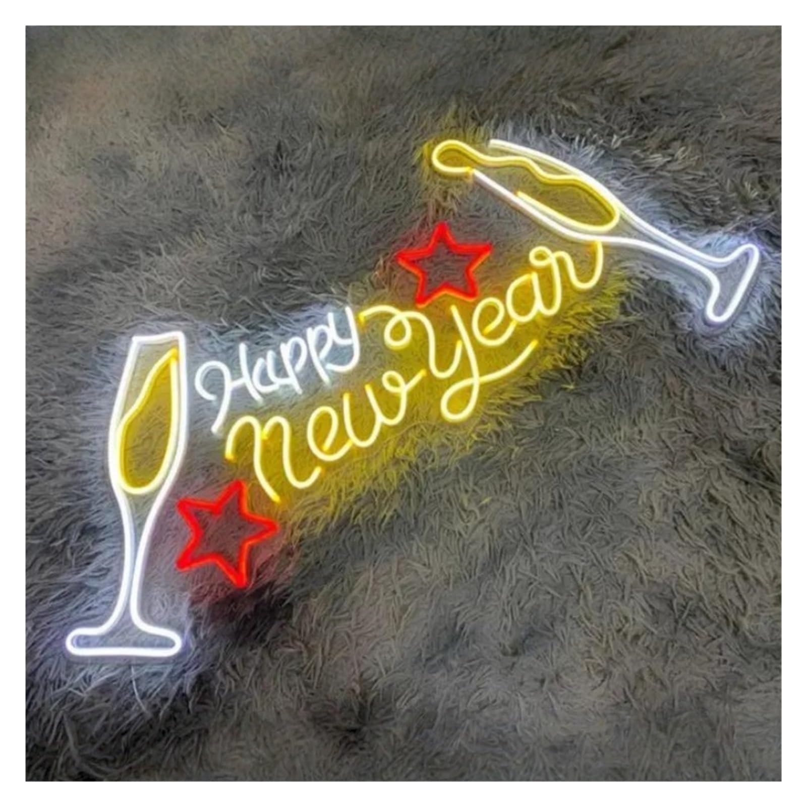 Wiszące neony artystyczne Neonowa Tablica Happy New Year, Neonowe Światło Z Napisem Champagne Cheer, Dekoracja Pokoju Na Święta 55cm