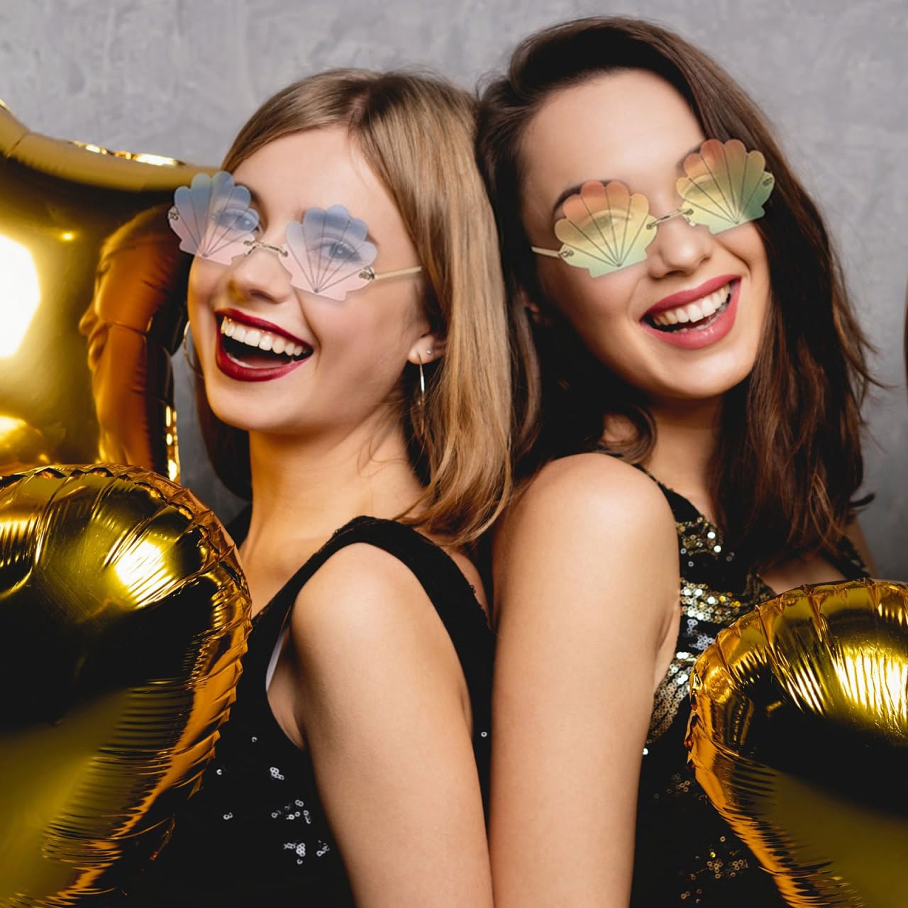 Hemobllo 2 Stück Lustige Sonnenbrille Damen, Muschel Partybrille Rahmenlos, Hawaii Festival Brille für Erwachsene, Strand Malle Foto Requisiten
