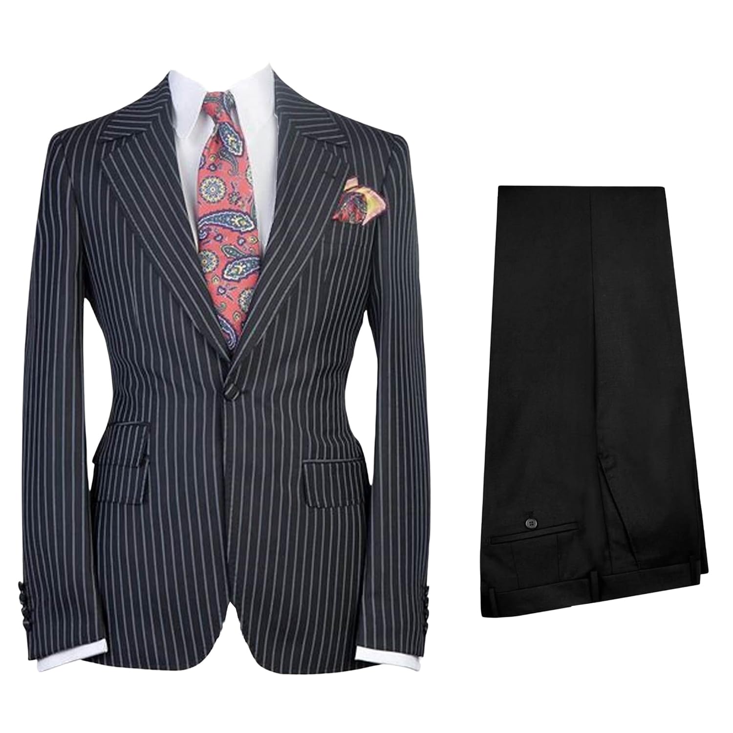 Costume Homme Smoking Décontracté Blazer à Rayures Coupe Ajustée