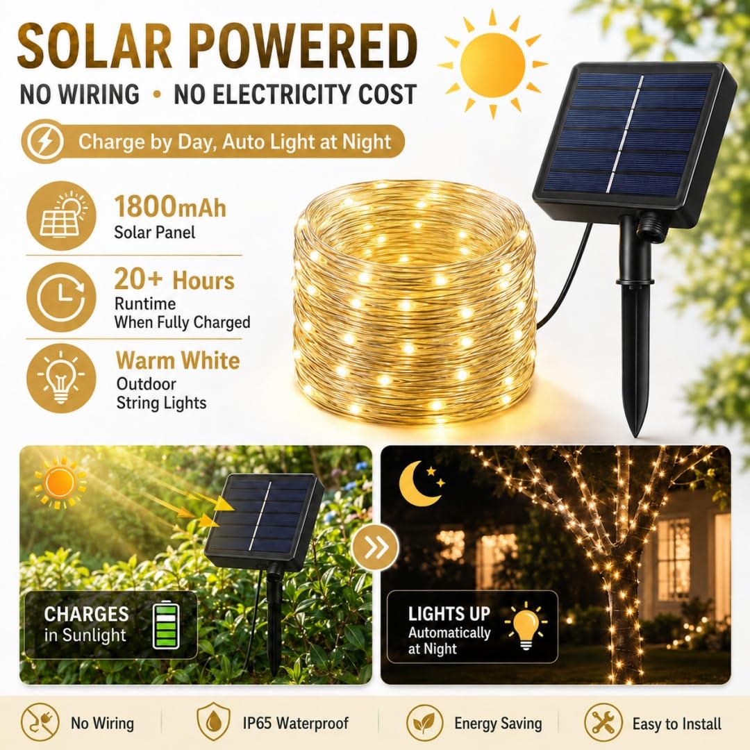 Catena Luminosa Solare, LED Luci Solari Esterno 8 Modalità IP65 Impermeabile Luci Stringa Solare Decorazioni per Barbecue Festa Giardino, telecomando e USB (A Bianco caldo,102m 800 LEDs)