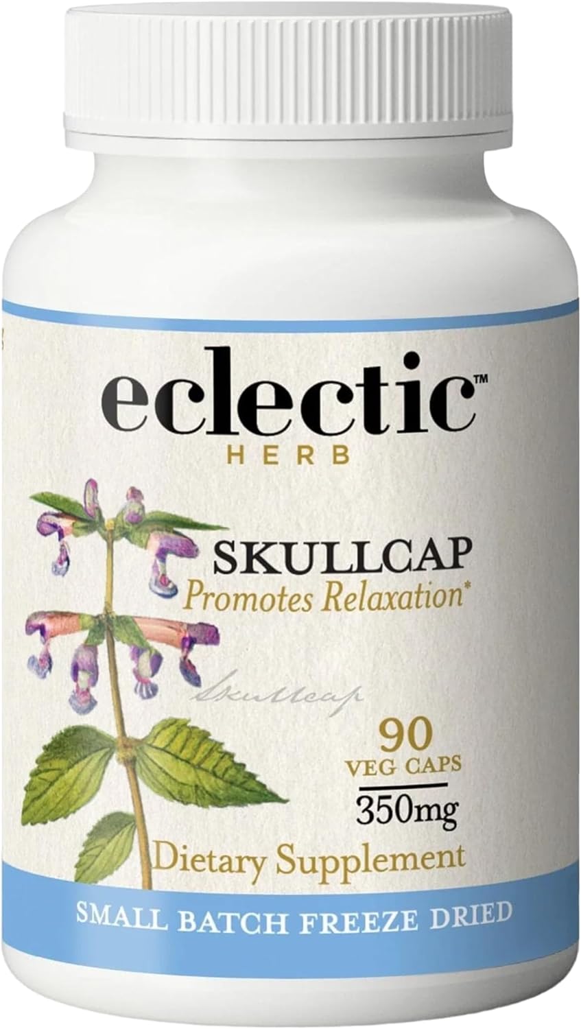Eclectic Herb - Skullcap Capsules | Natural Sleep, Calm & Relaxation Support | Herbal Supplement | Vegan, Non-GMO, Gluten Free, Raw, Freeze-Dried (90 CT | 350 mg)
