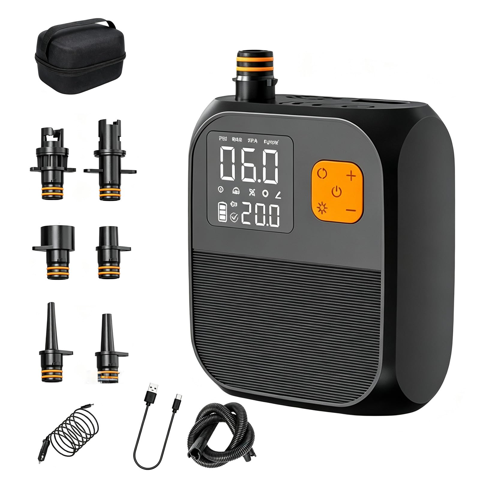 Inflador de pádel eléctrico 25PSI,Bomba de aire 120l/min,8000mAh recargable | Bomba de aire portátil Sup,USB Puertos LED Luces,Inflado de dos etapas,Adecuado para kayaks,velas,Tiendas de campaña