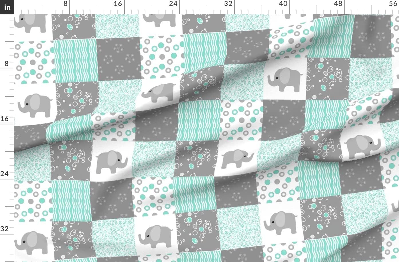 Spoonflower Fabric - Elephant Patchwork Mint White Gray Chevron Quilt Topper Wholecloth Printed on Organic Cotton Sateen Fabric by The Yard - Sewing Quilting Apparel Home Decor