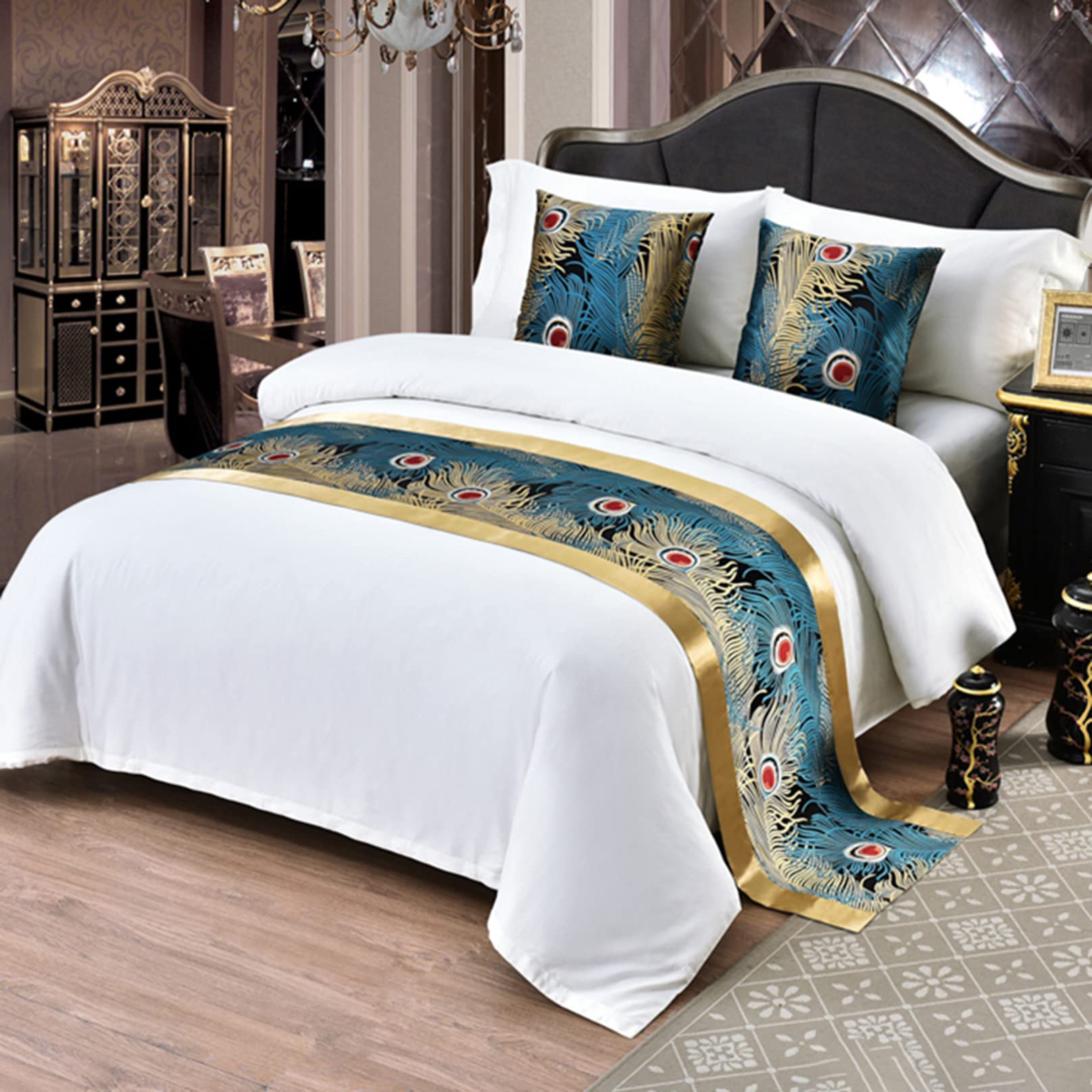 TTiiLoe Pattern Bed Runner for Foot of Bed, Bedroom Bedspread Bed Throw Bedding Protection End Towel Bed Cover Bed Scarf for Hotel Home, Blue, 50x210cm for 1.5m Bed