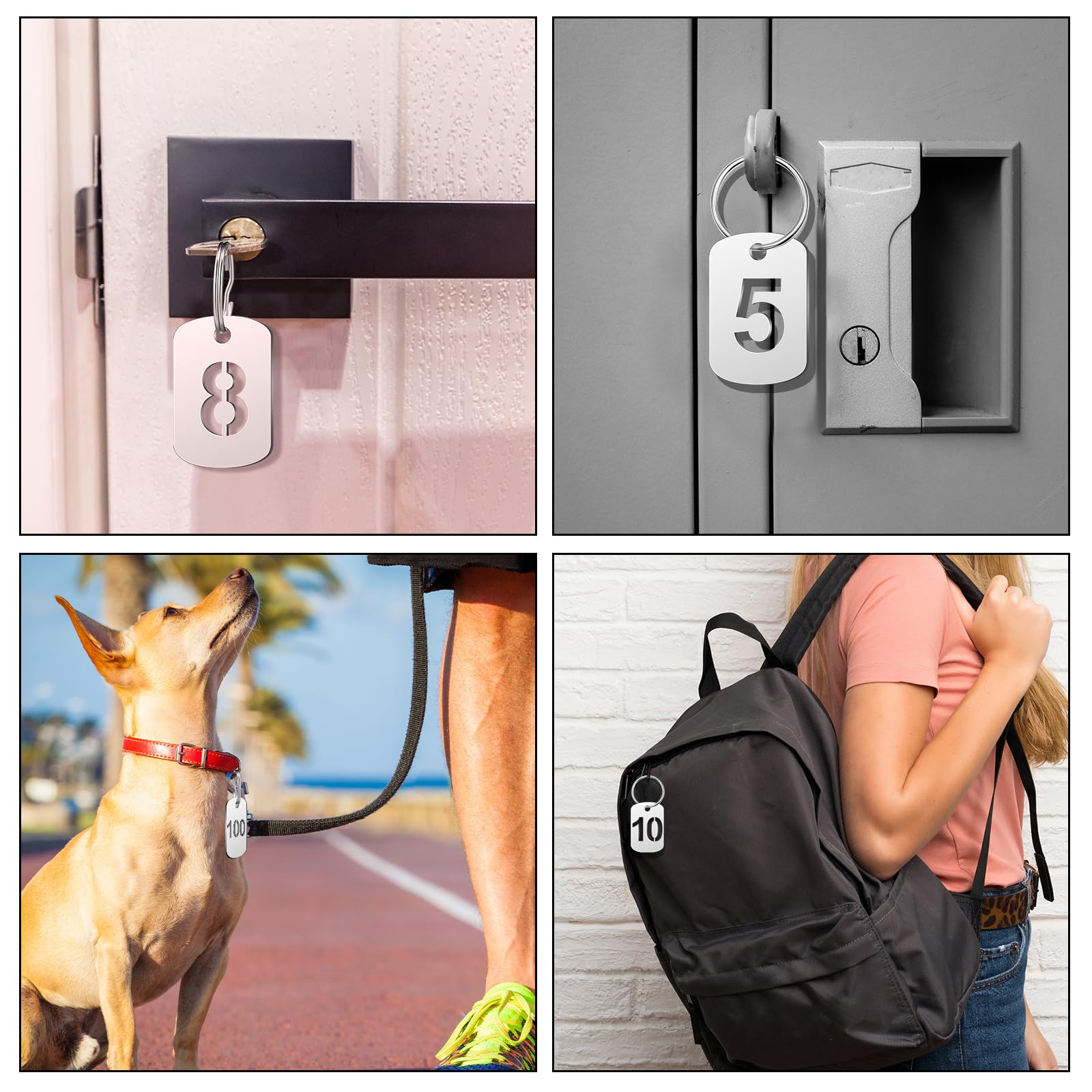 Zonon Targhette numerate in metallo da 1 a 100 con anello portachiavi in acciaio inox scavato, etichette numerate per casa, ufficio, dormitorio, armadietti della casa (rettangolare)