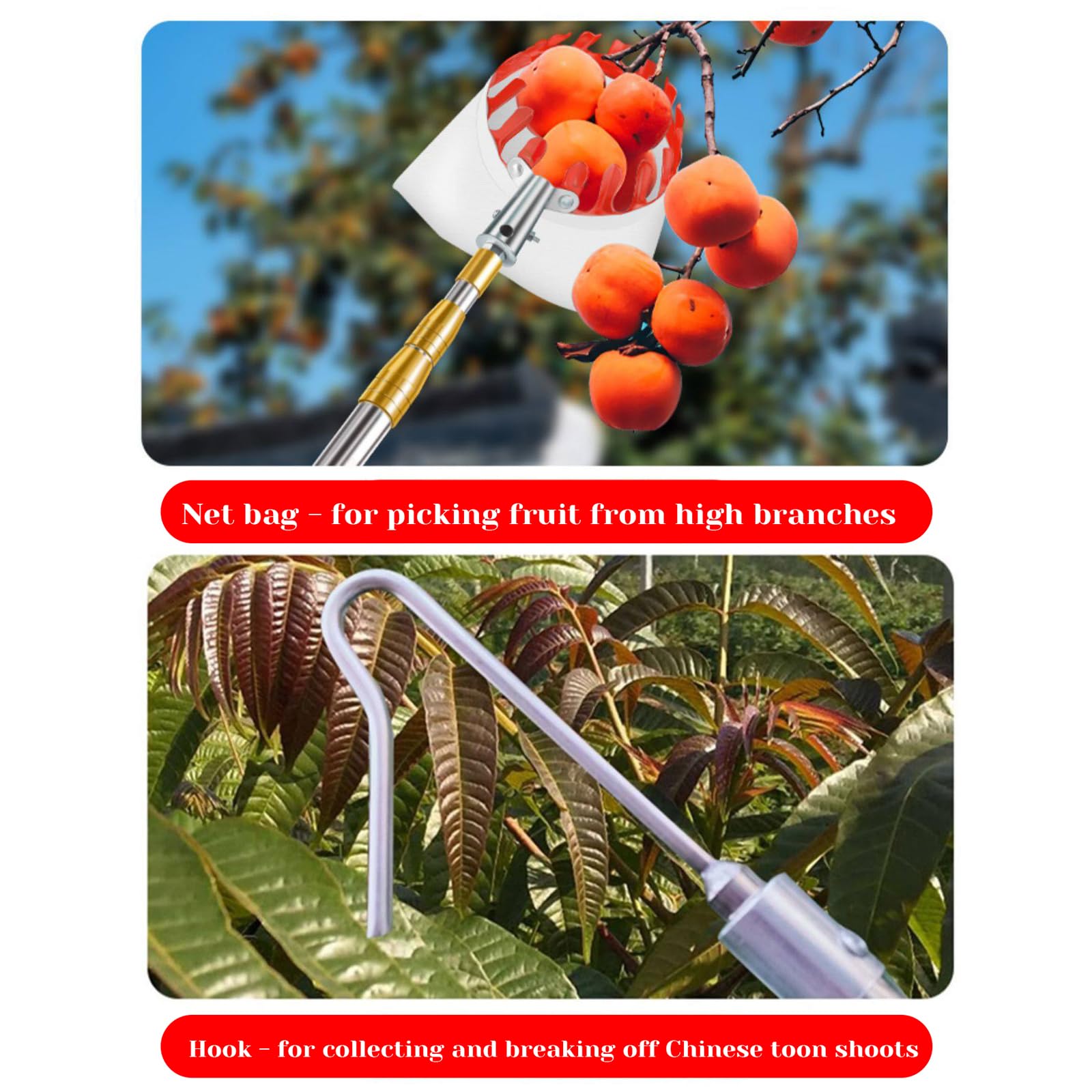 ApfelpflüCker Mit Teleskopgriff,ApfelpflüCker Mit Extra Dickem Baumwollbeutel,Erntehelfer ObstpflüCker Mit Stoffbeutel,ObstpflüCker Mit Teleskopstange,FüR äPfeln,Pflaumen,Birnen
