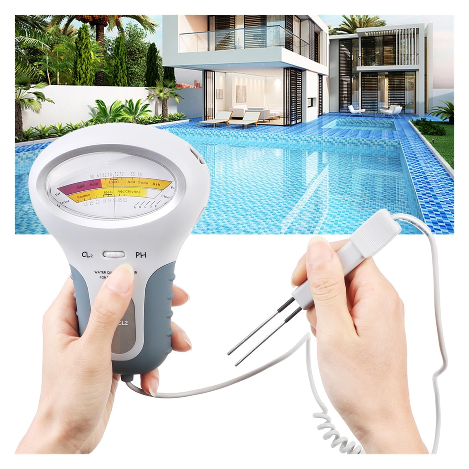 Tester per Acqua 2 in 1 Dispositivo di Test della qualità Acqua PH Tester for Piscina Spa Cloro Misuratore Misura CL2 Multiuso Accurato Facile