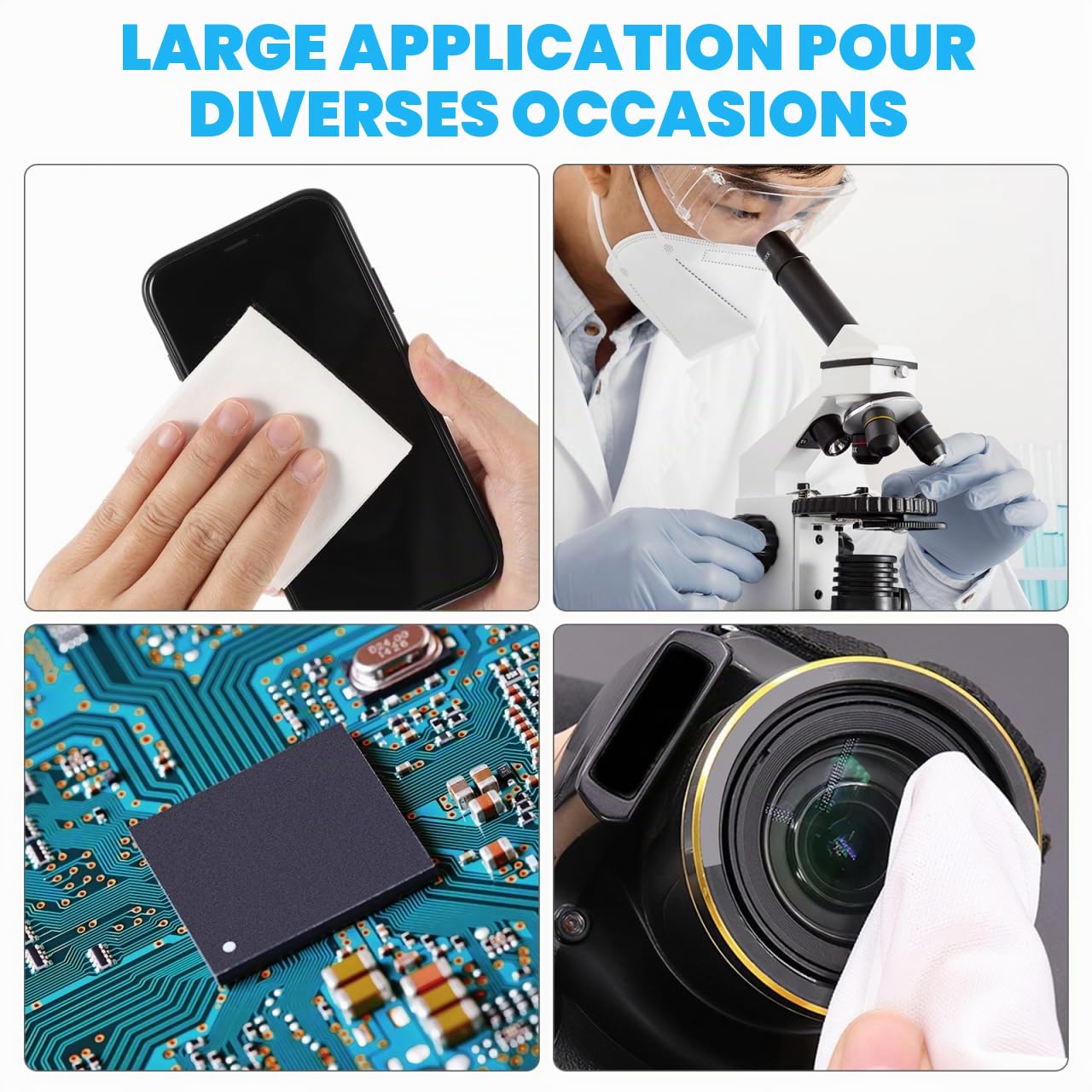Mobestech Lot de 300 lingettes sèches sans poussière Nettoyants d'écran électroniques Chiffons d'écran Chiffons jetables Serviettes en papier Chiffon de nettoyage pour lunettes Sachet Chiffons de