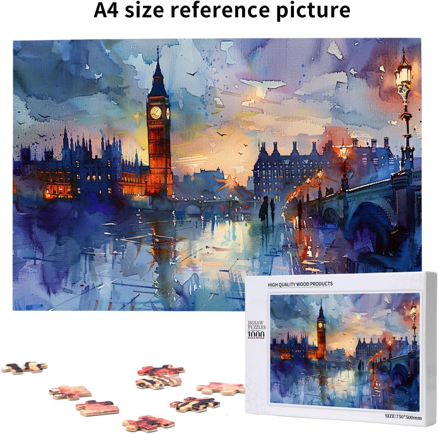 Cafemira 1000 Pcs Wooden Jigsaw Puzzle,Big Ben Landmark,Adult Puzzles Game,Relax and Enjoy The Fun of Solving,for Entertaining with Family During Holidays,Promote A Warmer Relationship