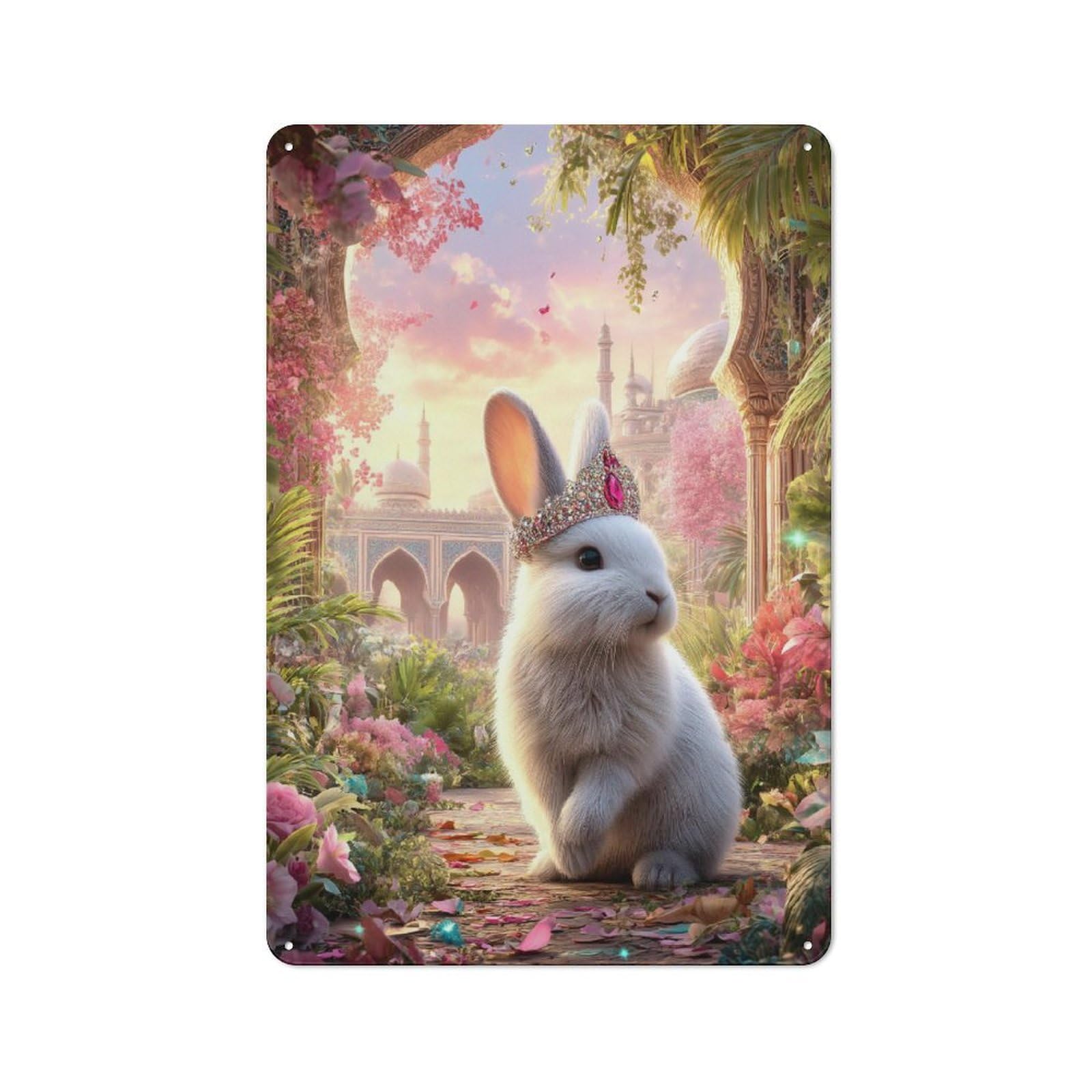Junmoney Royal Rabbit In Paradise Printed Metal Sign 30X20cm For Studio Or Craft Room, For Creative-Space Collectors