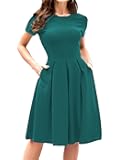 Women's Vintage Half Sleeve O-Neck Contrast Casual Pockets Party Swing Dress OX253