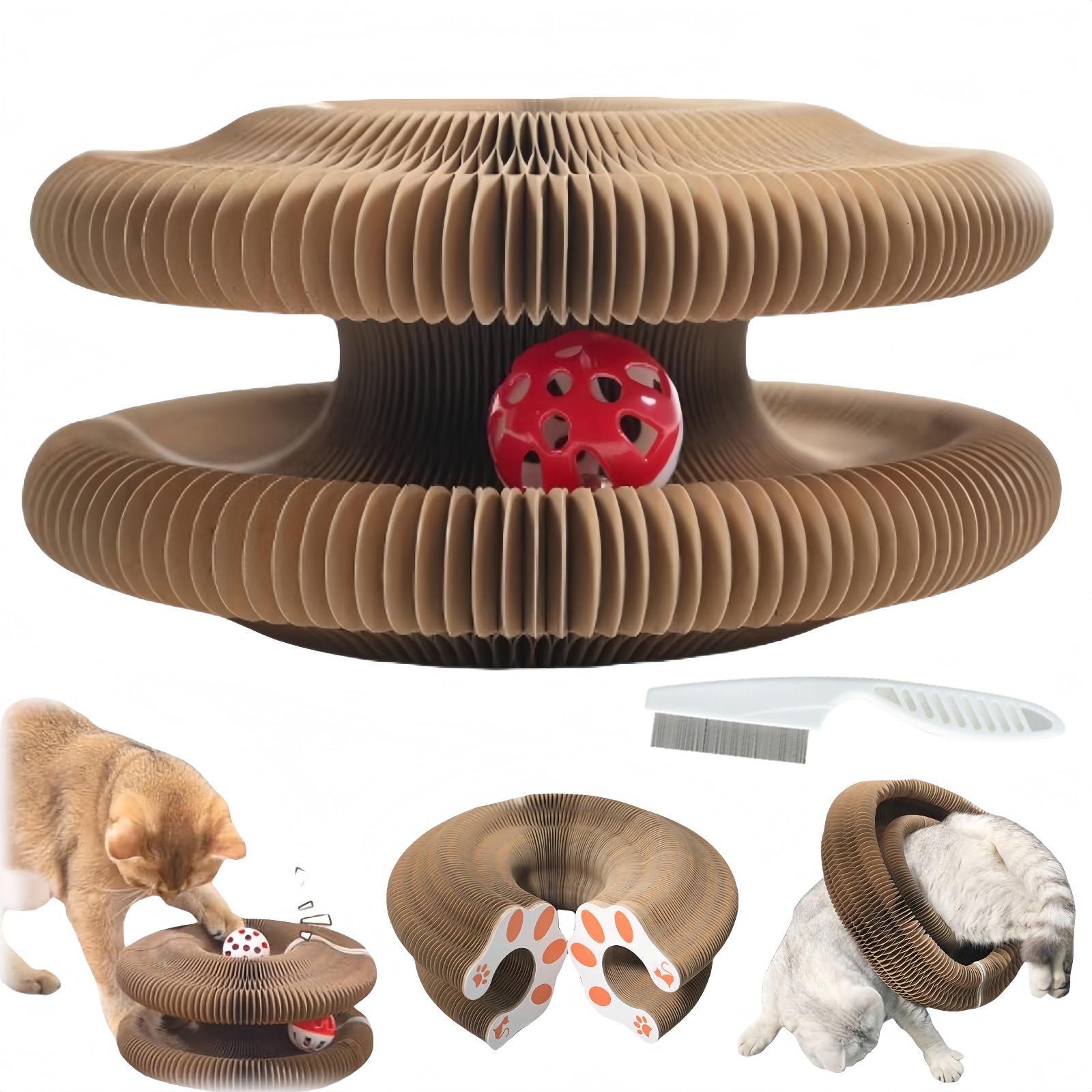 Donubiiu Paws Cat Toy,Curls Cats Scratcher,Flexible Curls Scratcher to Indoor Cat,Foldable Cats Accordion Magic Organ Scratch Board Toy with Bell alls (2PCS)