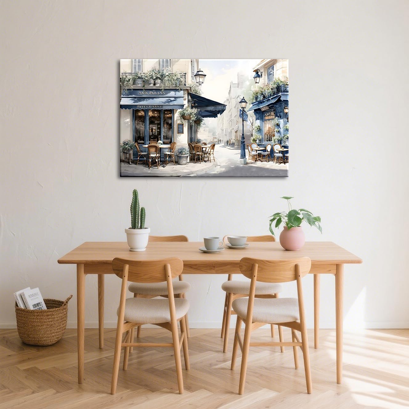 Framed Street View Wall Art European Coffee Shop Canvas Print, Paris City Scene Painting, Vintage Cafe Artwork for Kitchen Dining Room Living Room, Bedroom Home Decor, Multi Size