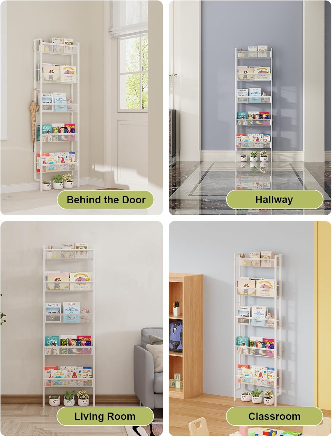 B8 Kids Bookshelf Wall Mounted, 5-Tier Wall Bookshelf for Kids, Children's Bookcases Organizer for Toys and Books, Metal Toddler Book Shelves for Nursery, Bedroom, Living Room, White - Image 8