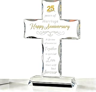 XLSJGYP Happy 25th Wedding Anniversary Couple's Glass Cross Gift for Wife or Husband 25 years Perfect for Wedding Anniversary Home Decoration (25 years of marriage)
