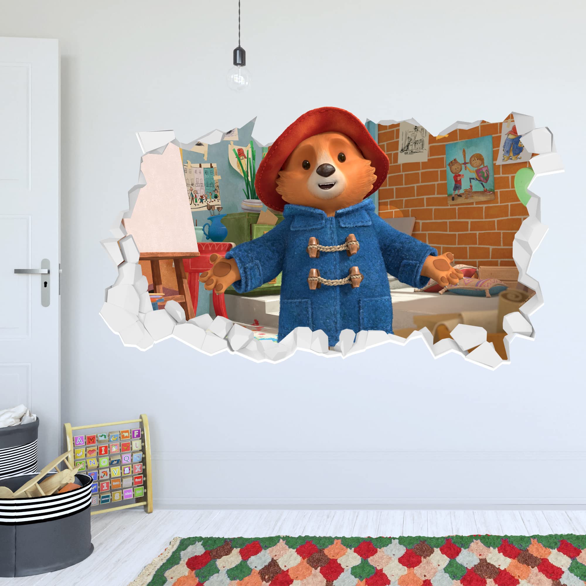 Paddington TV Wall Sticker - in Studio with Arms Open Broken Wall Decal Kids Art (60cm Width x 35cm Height)